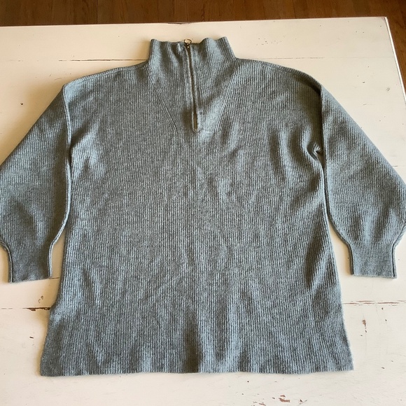 LOFT light green 1/4 zip mock neck ribbed sweater Large - Picture 1 of 9